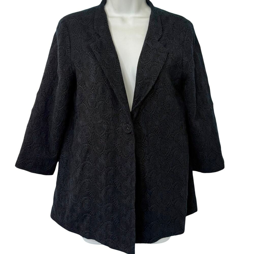 Eileen Fisher Black Embroidered Blue Swirl Wool Single Button Blazer Size XS - Picture 3 of 14